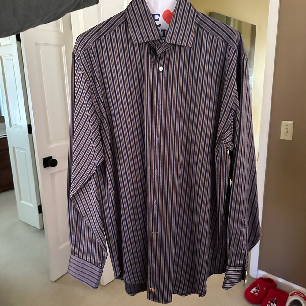 NWOT Thomas Dean Men's Striped Button Down Shirt - Brown and Purple